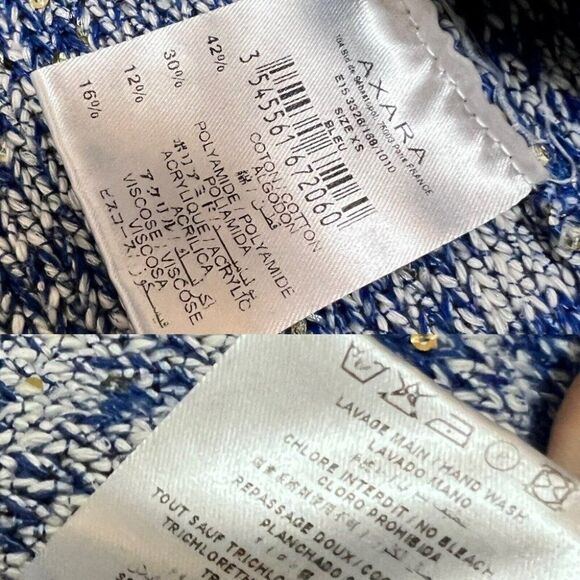 Axara Paris Women’s XS Sequin Crop Sweater Blue Gold Long Sleeve Bright Spring‎ - Picture 10 of 13